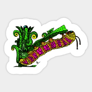 Yellow Caterpillar to Butterfly Eating Leaves Sticker